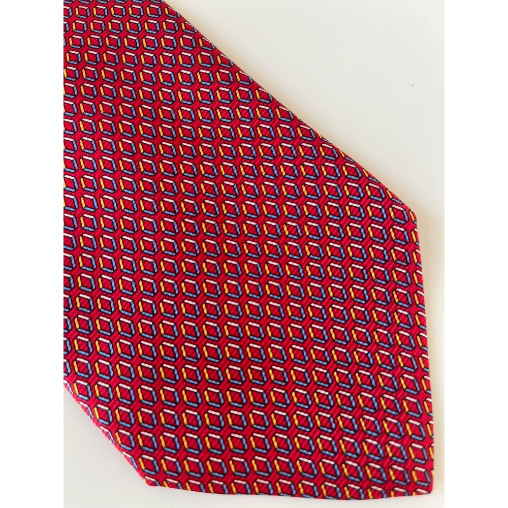 Brooks Brothers 346 Silk USA Made Woven Italy Neck Tie Red Yellow  Diamond 60"‎